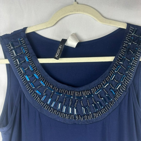 Nick & Dom Jersey Knit Maxi Dress Women Medium Navy Blue Beaded Neck Stretch - Picture 4 of 9